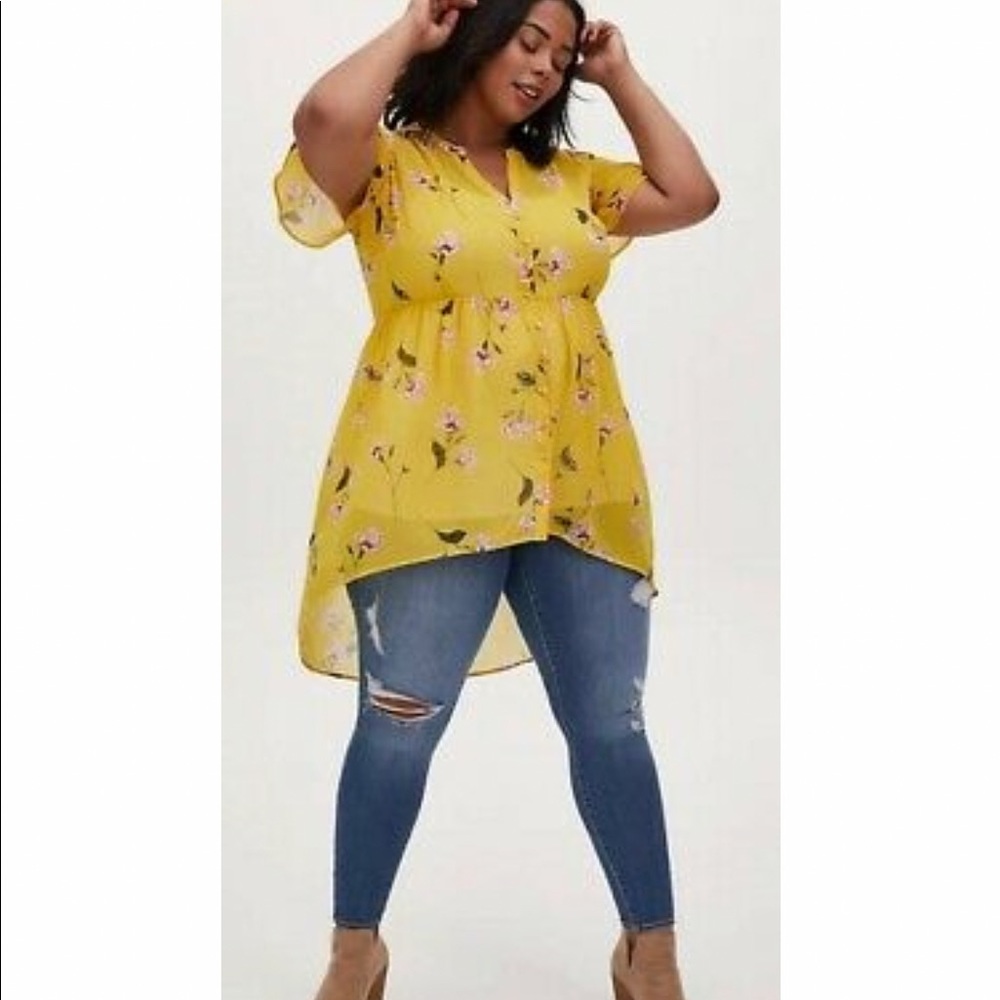NWOT Size 00 - Yellow Floral Chiffon Hi-Lo Babydoll Tunic